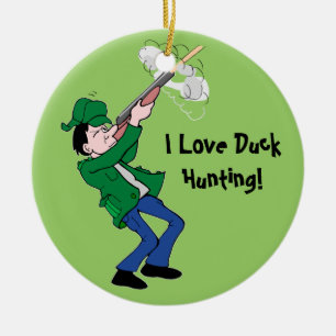 Mallard Duck Flying And Hunter Ceramic Tree Decoration