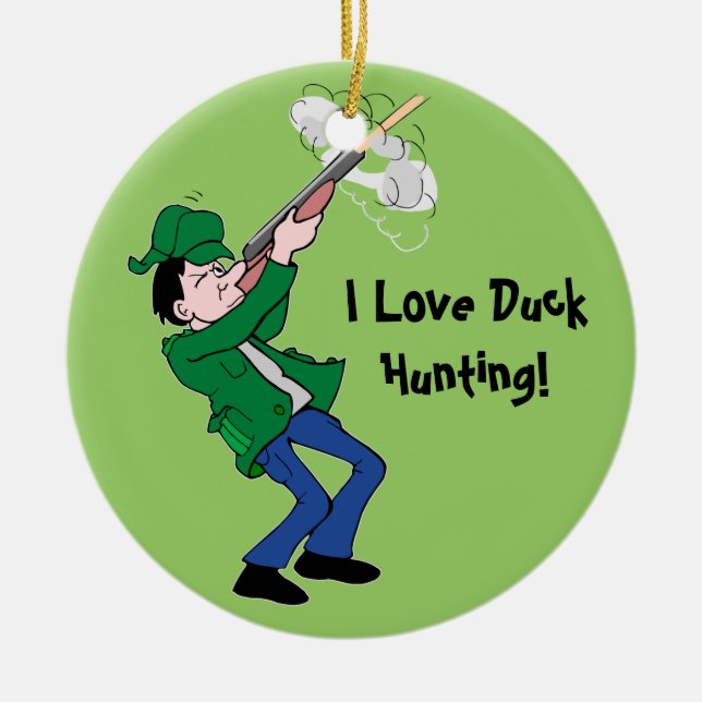 Mallard Duck Flying And Hunter Ceramic Tree Decoration (Front)