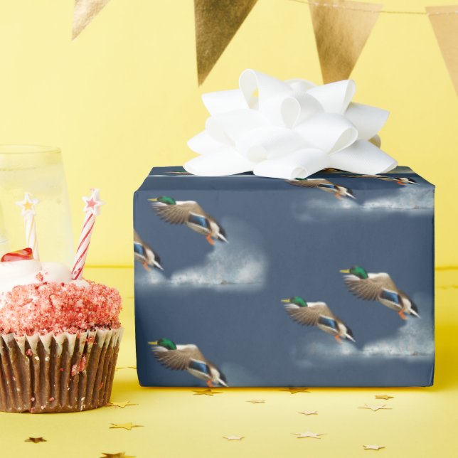 Mallard Duck Flying Over Water Wrapping Paper (Birthday Party)