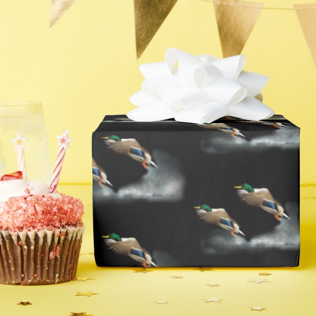 Mallard Duck Flying Over Water Wrapping Paper (Birthday Party)
