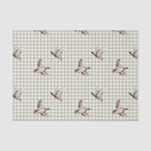 Mallard Duck Gingham Tissue Paper (Front)