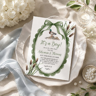 Mallard Duck Green Boy Baby Shower  Invitation