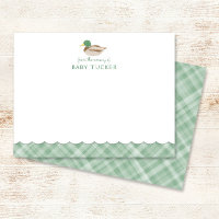 Mallard Duck Green Preppy Plaid Baby Boy Note Card