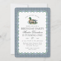 Mallard Duck Hunting Blue Gingham First Birthday