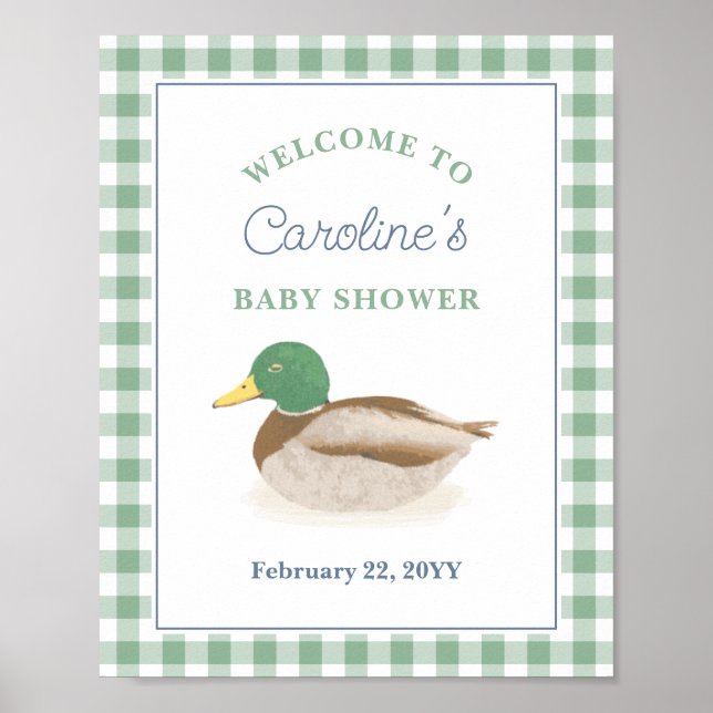 Mallard Duck Hunting Boy Baby Shower Welcome Poster (Front)