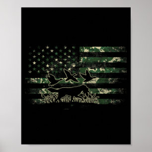 Mallard Duck Hunting Dog Camouflage American Flag Poster