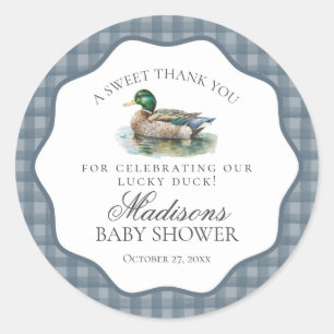 Mallard Duck Hunting Gingham Baby Shower Circle Classic Round Sticker