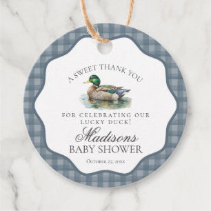 Mallard Duck Hunting Gingham Baby Shower Circle Favour Tags