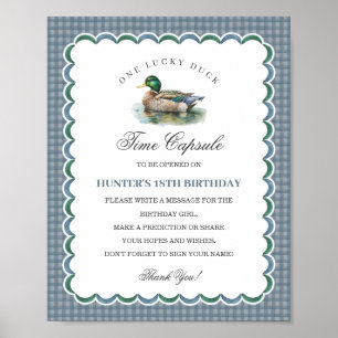 Mallard Duck Hunting Gingham Birthday Time Capsule Poster
