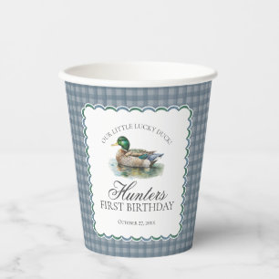 Mallard Duck Hunting Gingham Boy Birthday Paper Cups