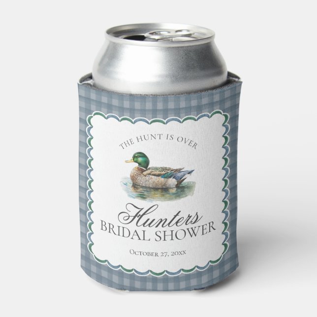 Mallard Duck Hunting Gingham Bridal Shower Favour Can Cooler (Can Front)