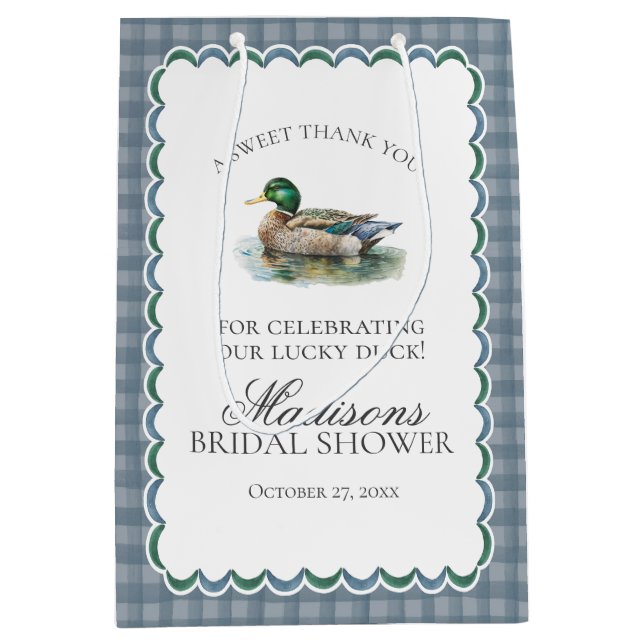 Mallard Duck Hunting Gingham Bridal Shower Favours Medium Gift Bag (Front)