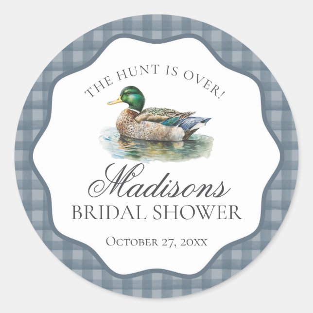 Mallard Duck Hunting Gingham Bridal Shower Seal (Front)