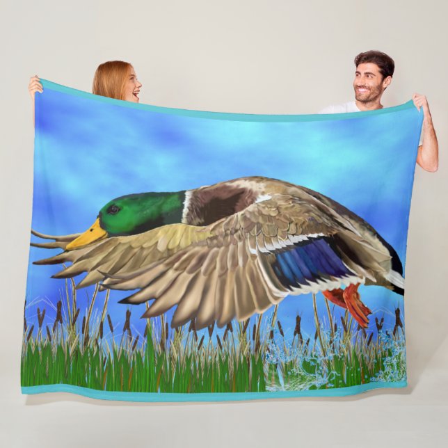 Mallard Duck in Flight Fleece Blanket (In Situ)