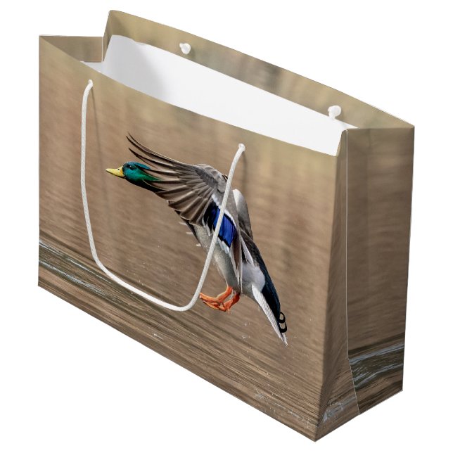 Mallard Duck in flight Large Gift Bag (Front Angled)