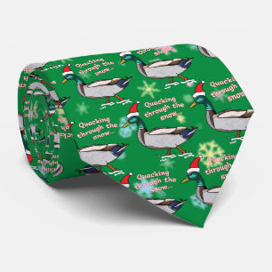 Mallard Duck in Santa Hat Quacking through Snow Tie