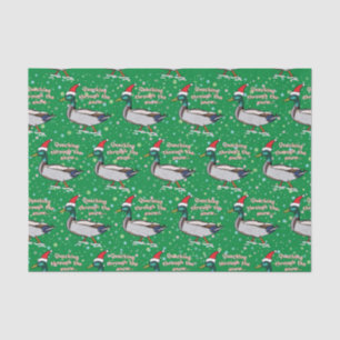 Mallard Duck in Santa Hat Quacking through Snow Tissue Paper
