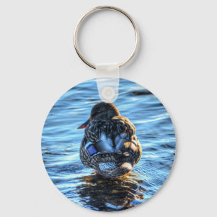 Mallard Duck in Winter River - Wildlife Photo Key Ring