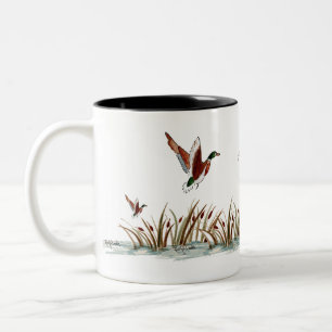 Mallard Duck Landing Near the Cattails   Two-Tone Coffee Mug