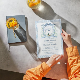 Mallard Duck Monogram Crest Baby Shower Invitation