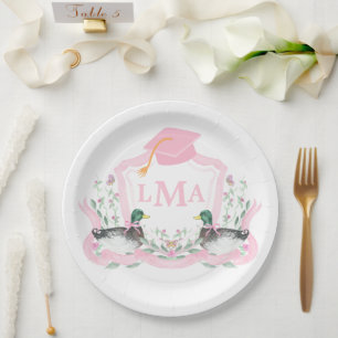 Mallard Duck Monogram Graduation Crest Paper Plate