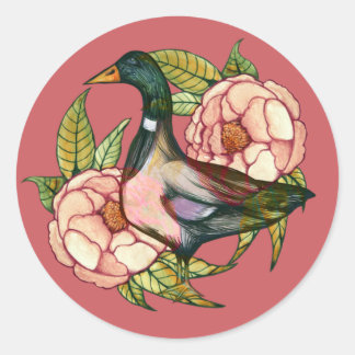 Mallard Duck Peony Nature Lovers Classic Round Sticker