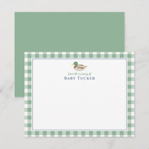 Mallard Duck Preppy Gingham Baby Boy Note Cards