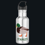 Mallard Duck Realistic Illustration Personalised 532 Ml Water Bottle<br><div class="desc">Create a personalised gift that's perfect for bird lovers when you add their name to this water bottle. It features a realistic style illustration of a male mallard duck in green and brown with a name or other text in coordinating green lettering.</div>