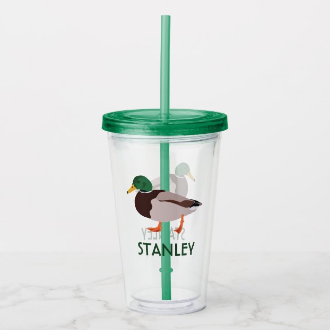 Mallard Duck Realistic Illustration Personalised Acrylic Tumbler (Front)