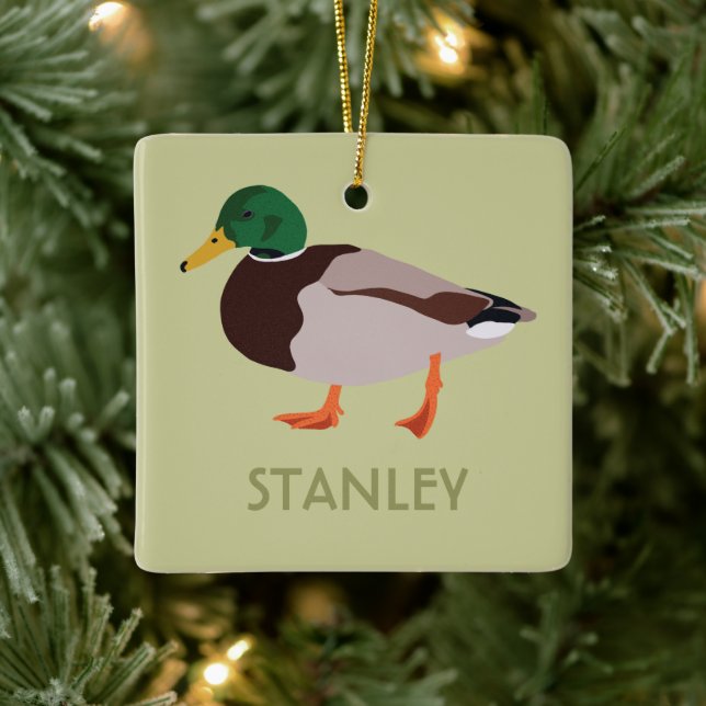 Mallard Duck Realistic Illustration Personalised Ceramic Ornament (Tree)