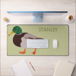 Mallard Duck Realistic Illustration Personalised Desk Mat<br><div class="desc">Add your own message to create custom decor for your office. This desk mat features a realistic style illustration of a male mallard duck set against a pale green background with your text in olive green coloured lettering.</div>
