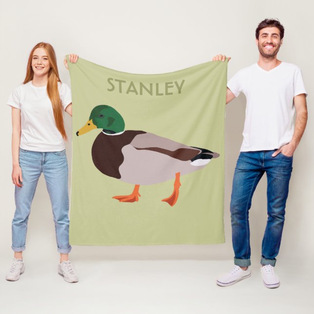 Mallard Duck Realistic Illustration Personalised Fleece Blanket (In Situ)