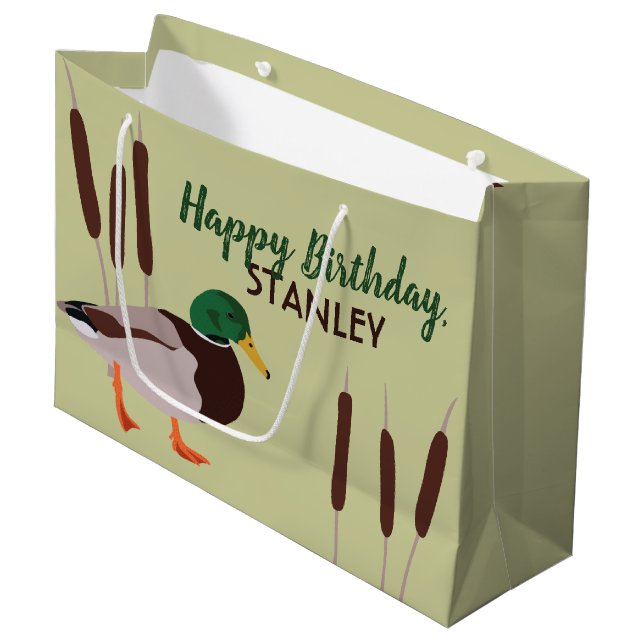 Mallard Duck Realistic Illustration Personalised Large Gift Bag (Front Angled)
