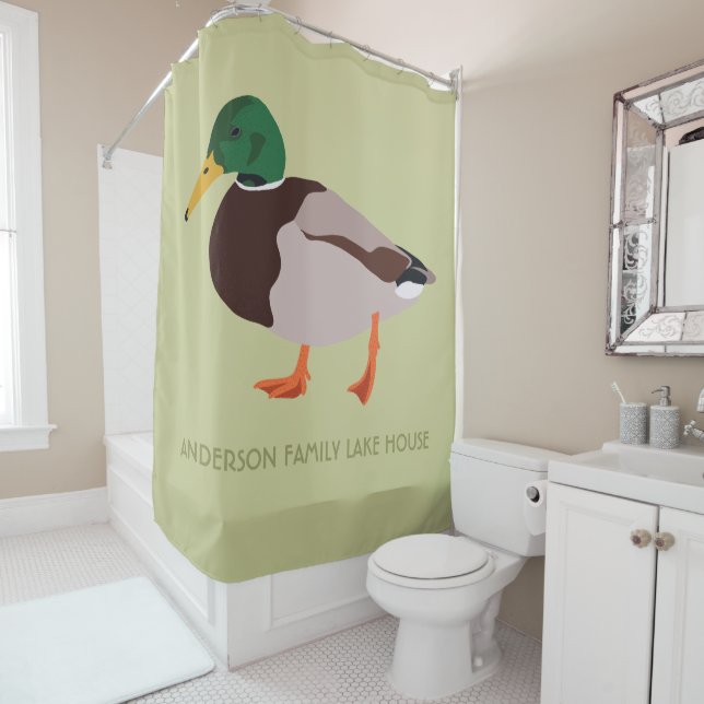 Mallard Duck Realistic Illustration Personalised Shower Curtain (In Situ)
