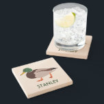 Mallard Duck Realistic Illustration Personalised Stone Coaster<br><div class="desc">Create a personalised gift that's perfect for bird lovers when you add their name to this coaster. It features a realistic style illustration of a male mallard duck in green and brown with a name or other text in coordinating green lettering.</div>