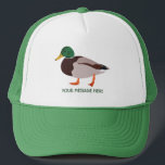 Mallard Duck Realistic Illustration Personalised Trucker Hat<br><div class="desc">Create a personalised gift that's perfect for bird lovers when you add their name or your own custom message to this truckers hat. It features a realistic style illustration of a male mallard duck in green and brown with a name or other text in coordinating green lettering.</div>