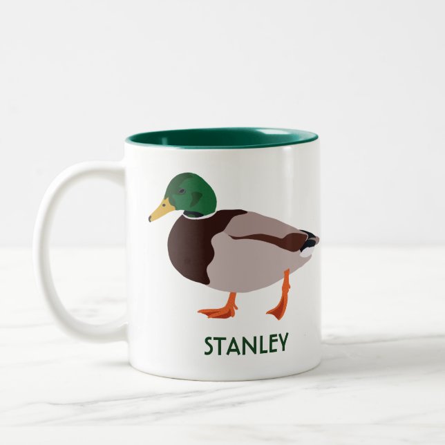 Mallard Duck Realistic Illustration Personalised Two-Tone Coffee Mug (Left)