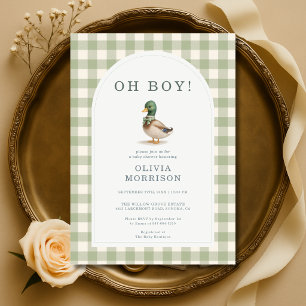 Mallard Duck Sage Green Baby Shower Invitation