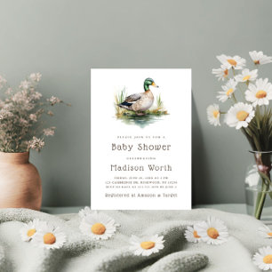 Mallard Duck Sage Green Baby Shower Invitation