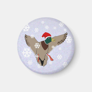 Mallard Duck Santa Hat Christmas Magnet