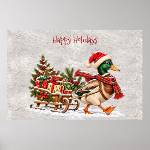 Mallard Duck Sleigh Holiday Poster