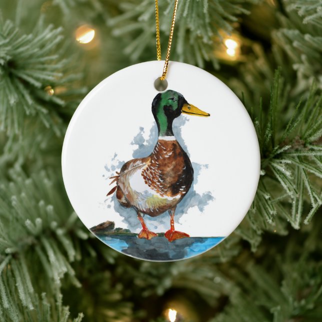 Mallard Duck Watercolor Ceramic Tree Decoration (Tree)