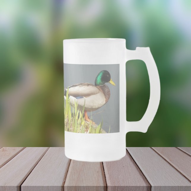 Mallard Duck Wildlife Photo Frosted Glass Beer Mug (In Situ)