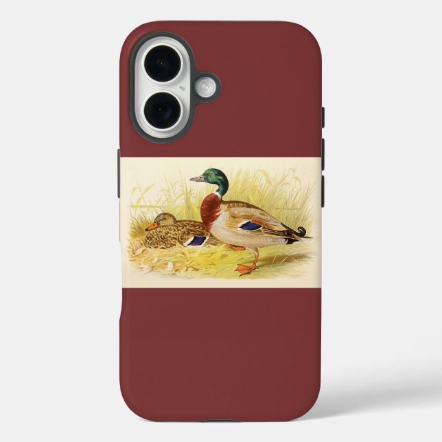 Mallard Ducks Burgundy iPhone 16 Case (Back)