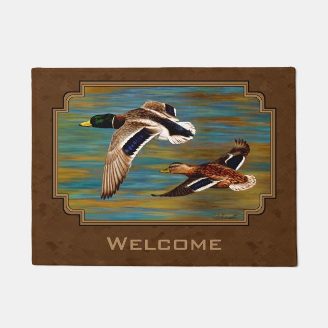Mallard Ducks Flying Brown Doormat (Front)