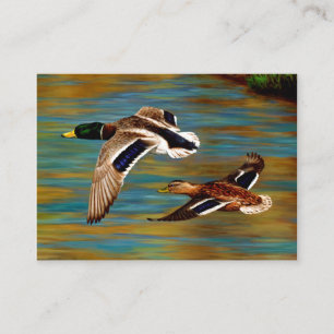 Mallard Ducks Flying Over Pond Business Card