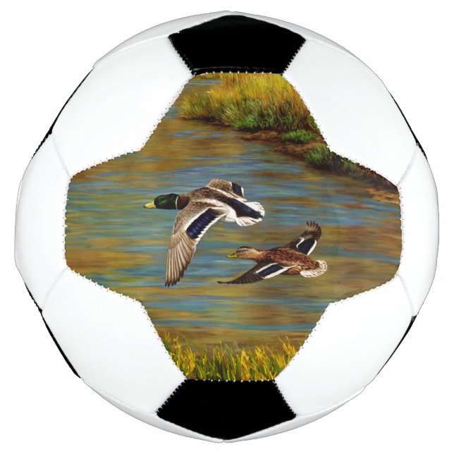 Mallard Ducks Flying Over Pond Football (Front)