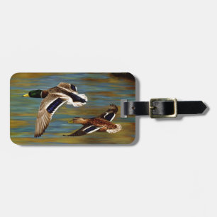 Mallard Ducks Flying Over Pond Luggage Tag