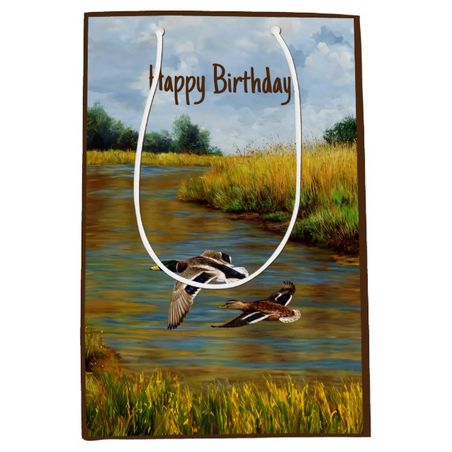 Mallard Ducks Flying Over Pond Medium Gift Bag (Front)