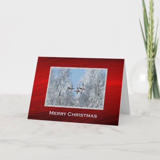 Mallard Ducks Flying Snow Photo Christmas Holiday Card (Front)